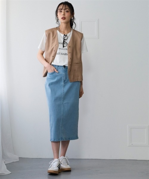 nissen(ニッセン)の「すごのびストレッチデニムスカート(ゆったりヒップ)<大きいサイズ有>(スカート・レディース・ネイビー/ブルー/ライトブルー・L/LL/3L/S/M)」の5枚目の写真