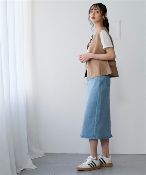 nissen(ニッセン)の「すごのびストレッチデニムスカート(ゆったりヒップ)<大きいサイズ有>(スカート・レディース・ネイビー/ブルー/ライトブルー・L/LL/3L/S/M)」の6枚目の写真