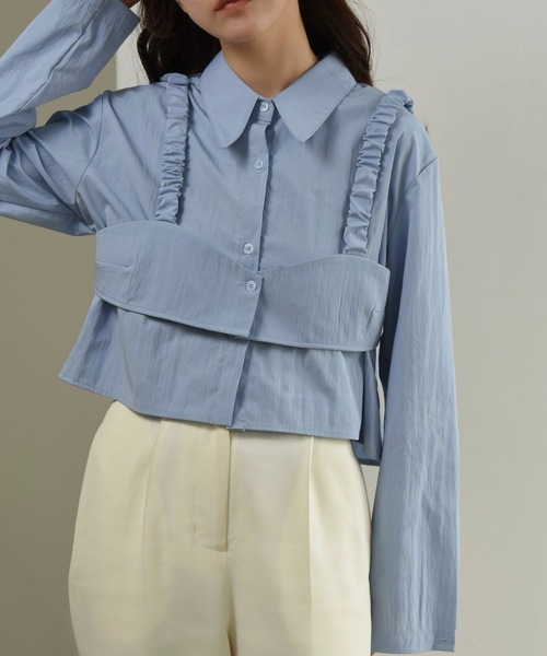 ブラウス シャツ bustier layered short shirt set / ビスチェレイヤードショートシャツセット レディース セール】bustier layered short shirt set / ビスチェレイヤード