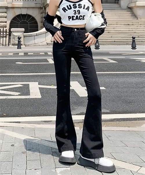 Dream garden(ドリームガーデン)の「ストレッチデニムフレアパンツ(デニムパンツ・レディース・ブラック・S/M/XL/2XL/L)」の8枚目の写真