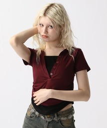 FOREVER 21 | 【2025SS】レイヤード風スキッパーＴシャツ(Tシャツ/カットソー)