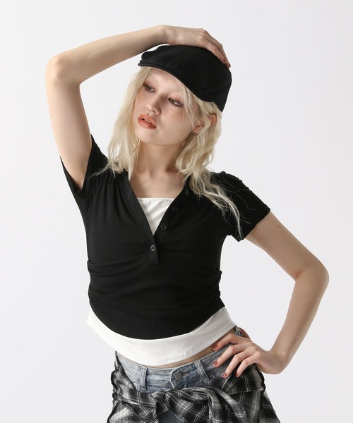 FOREVER 21(フォーエバー トゥエンティーワン)の「【2025SS】レイヤード風スキッパーTシャツ(Tシャツ/カットソー・レディース・ブラック/オフホワイト/レッド・FREE)」の15枚目の写真