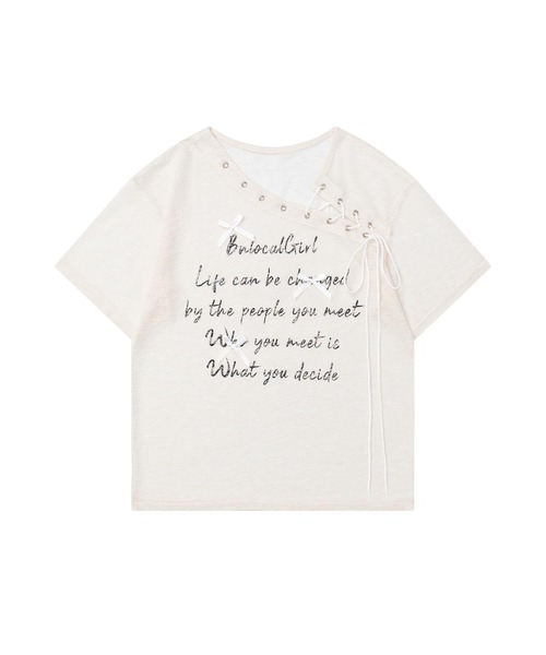 HOOK(フック)の「【HOOK】for girls メッセージレースアップTシャツ (SS)(Tシャツ/カットソー・レディース・ライトベージュ/グリーン・SMALL/MEDIUM)」の19枚目の写真