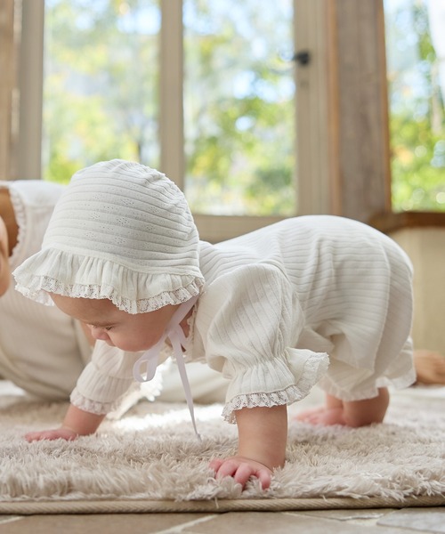 Rosemadame（ローズマダム）の「リブ× レース ベビー退院着セット（ベビーギフト・キッズ・サックスブルー/アイボリー/オフホワイト・FREE）」の10枚目の写真