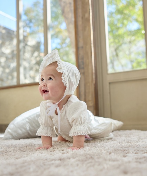 Rosemadame（ローズマダム）の「リブ× レース ベビー退院着セット（ベビーギフト・キッズ・サックスブルー/アイボリー/オフホワイト・FREE）」の12枚目の写真