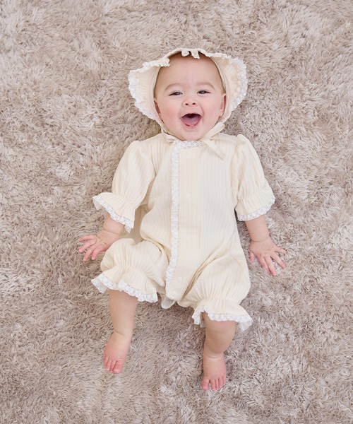 Rosemadame（ローズマダム）の「リブ× レース ベビー退院着セット（ベビーギフト・キッズ・サックスブルー/アイボリー/オフホワイト・FREE）」の7枚目の写真