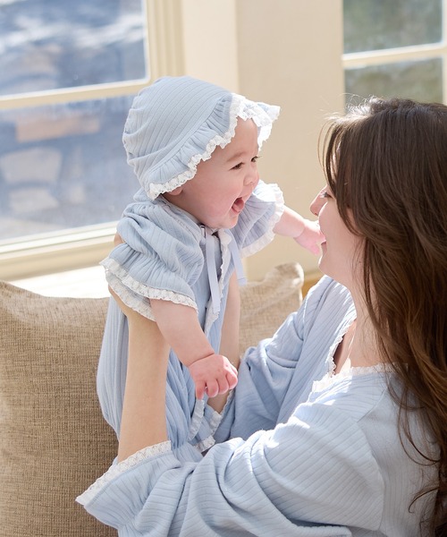 Rosemadame（ローズマダム）の「リブ× レース ベビー退院着セット（ベビーギフト・キッズ・サックスブルー/アイボリー/オフホワイト・FREE）」の6枚目の写真