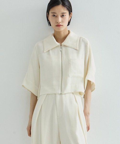 STUDIOUS（ステュディオス）の「【STUDIOUS/ステュディオス】Half Sleeve Mesh Shirt/ハーフスリーブメッシュシャツ（シャツ/ブラウス・レディース・アイボリー/ブラック・FREE）」の22枚目の写真