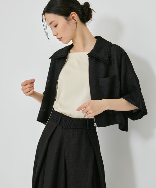 STUDIOUS(ステュディオス)の「【STUDIOUS/ステュディオス】Half Sleeve Mesh Shirt/ハーフスリーブメッシュシャツ/メッシュブルゾン(シャツ/ブラウス・レディース・アイボリー/ブラック・FREE)」の4枚目の写真
