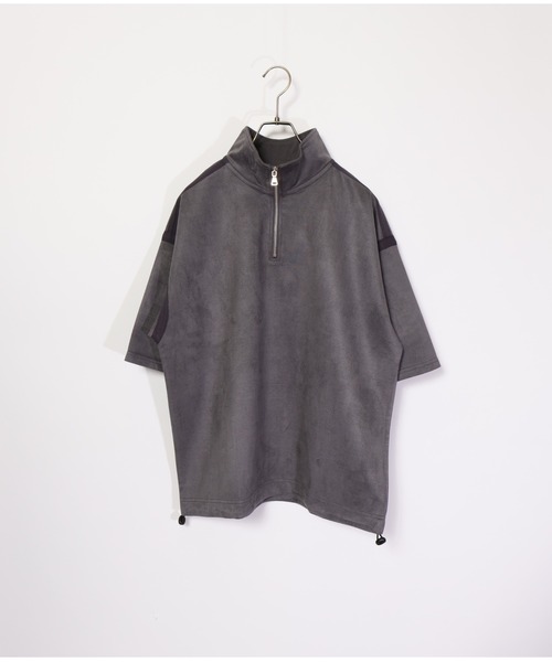 ATELANE(アテレーン)の「ATELANE/ライトスエードポンチ ハーフZIP(Tシャツ/カットソー・メンズ・ブラック/グレー/アイボリー・LARGE/MEDIUM/X-LARGE)」の3枚目の写真