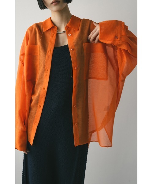 STYLEMIXER（スタイルミキサー）の「ルーズポケットシアーシャツ　春服/夏服（シャツ/ブラウス・レディース・アイボリー/ブラウン/ブルー/オレンジ・FREE）」の4枚目の写真