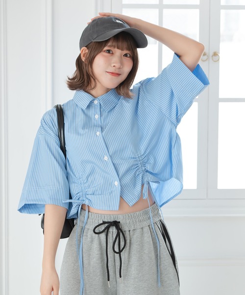 セール】くしゅくしゅストライプシャツ（シャツ/ブラウス）｜krahe
