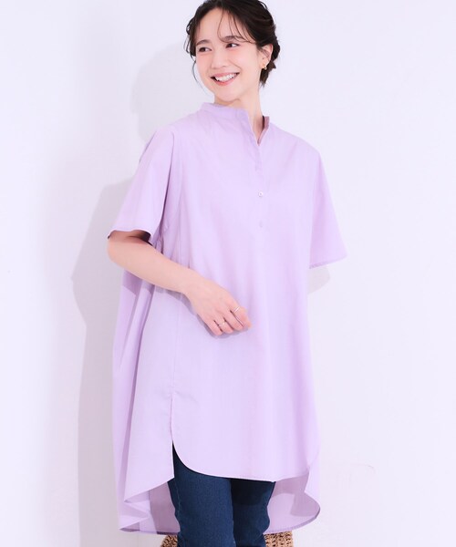 SHOO・LA・RUE（シューラルー）の「【洗える】体型きれい見え チュニックワンピース（チュニック・レディース・ブルーグリーン/ネイビー/ライトパープル/ライトベージュ・00）」の4枚目の写真