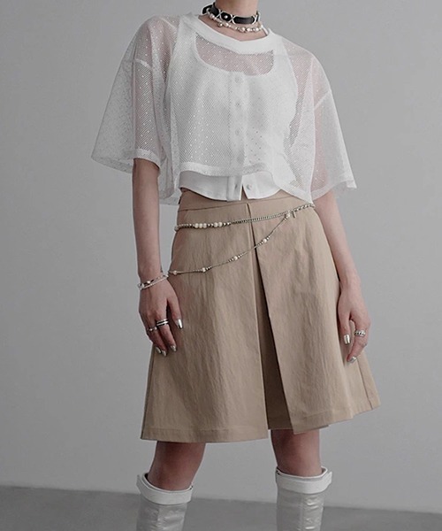 「CHENTAITAI」ドットテクスチャー Vネックメッシュトップ CTW25s020 レディース CHENTAITAI】ドットテクスチャー Vネックメッシュトップ