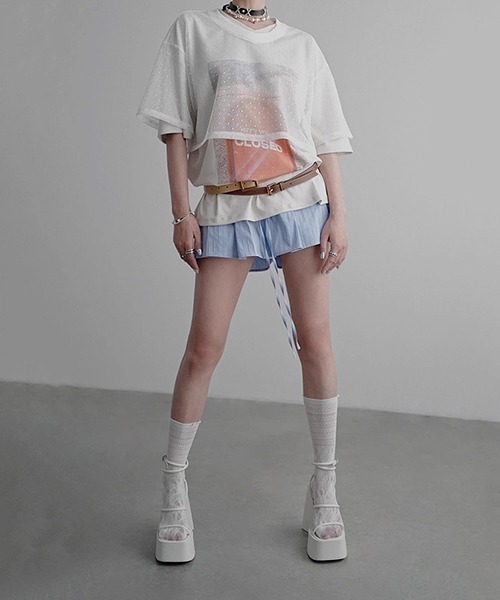 「CHENTAITAI」ドットテクスチャー Vネックメッシュトップ CTW25s020 レディース CHENTAITAI】ドットテクスチャー Vネックメッシュトップ