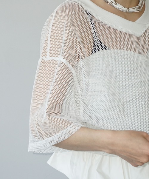 「CHENTAITAI」ドットテクスチャー Vネックメッシュトップ CTW25s020 レディース CHENTAITAI】ドットテクスチャー Vネックメッシュトップ