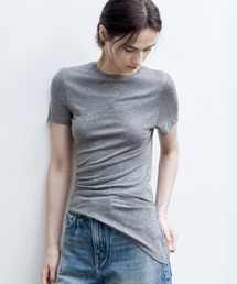【tageechita】アシンメトリーヘム Sラインステッチ フィットTシャツ