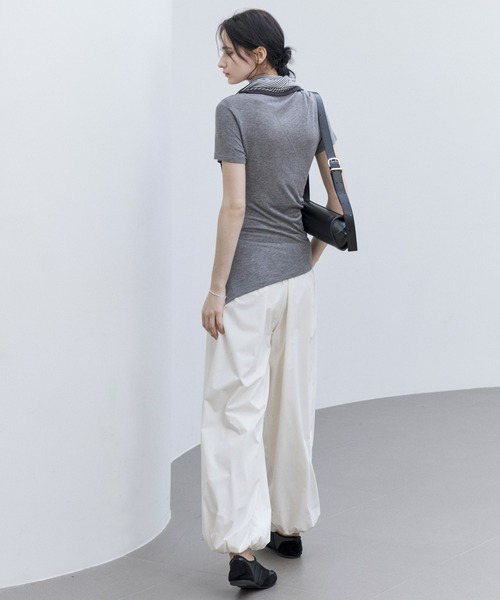 tシャツ 「tageechita」ステッチ入り アシンメトリーヘム シアーニットTシャツ レディース メンズ tageechita tシャツ 「tageechita」ステッチ入り アシンメトリー