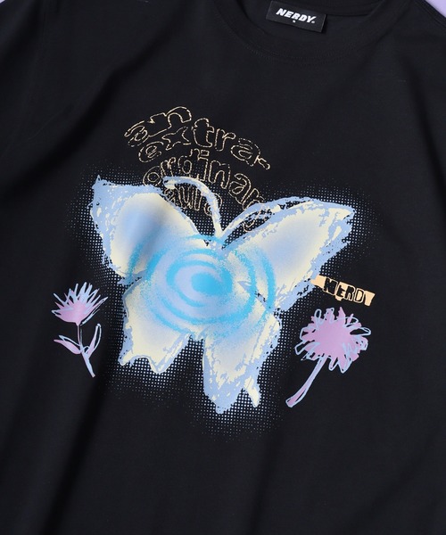 NERDY（ノルディ）の「ドリームライク バタフライ 半袖 Tシャツ（Tシャツ/カットソー・メンズ・ホワイト/イエロー/ブラック・M/S/L）」の10枚目の写真