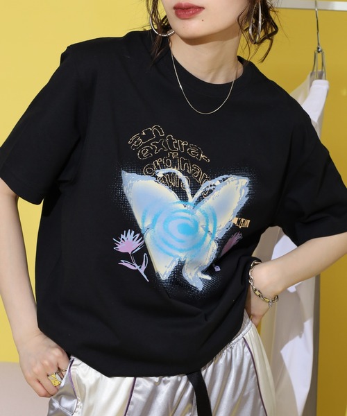 NERDY（ノルディ）の「ドリームライク バタフライ 半袖 Tシャツ（Tシャツ/カットソー・メンズ・ホワイト/イエロー/ブラック・M/S/L）」の5枚目の写真