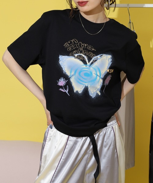 NERDY（ノルディ）の「ドリームライク バタフライ 半袖 Tシャツ（Tシャツ/カットソー・メンズ・ホワイト/イエロー/ブラック・M/S/L）」の6枚目の写真