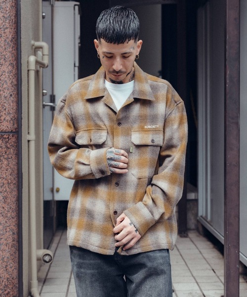 Subciety(サブサエティ)の「Wool ombre check shirt(シャツ/ブラウス・メンズ・マスタード/ブラウン/ブルー・X-LARGE/LARGE/MEDIUM/SMALL)」の5枚目の写真