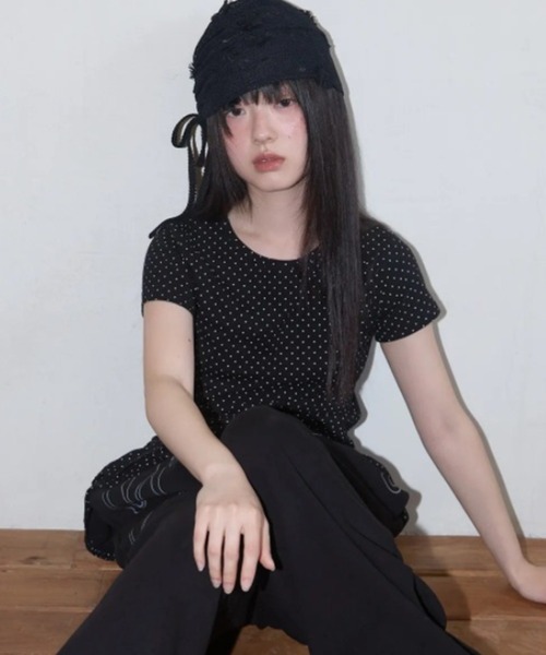 FANCY CLUB/ファンシークラブ Frill Layered Dot Tee レイヤード