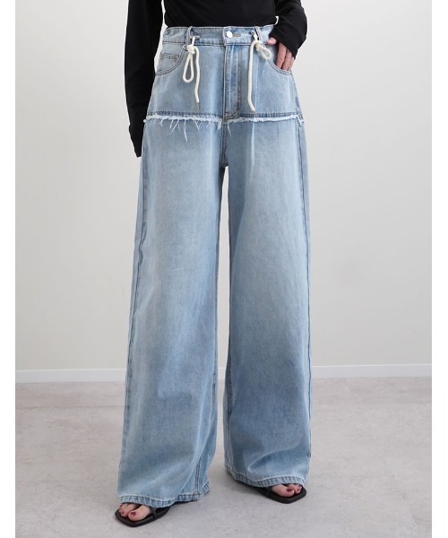 セール】[低身長/高身長サイズ有]コットンデニムロープベルト付き  