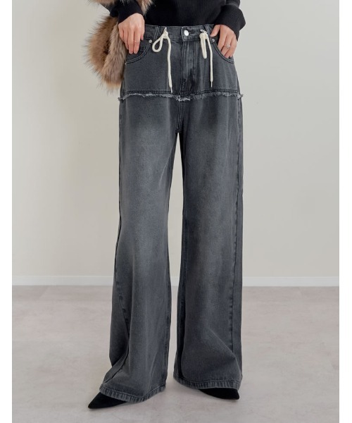 セール】[低身長/高身長サイズ有]コットンデニムロープベルト付き