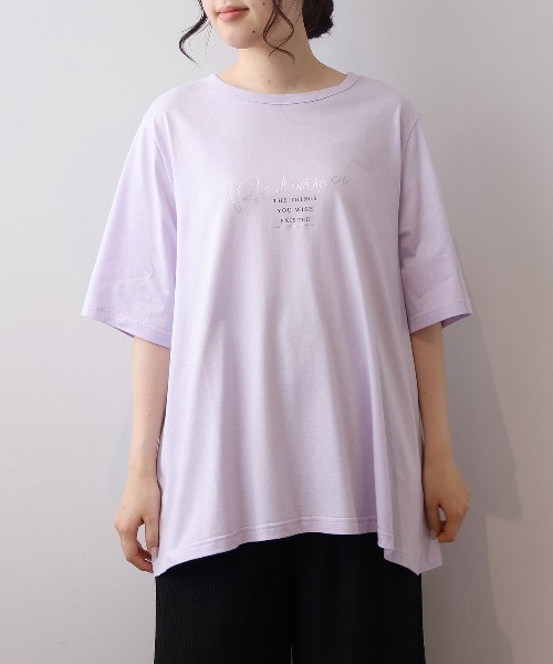 MB mint breeze(エムビーミントブリーズ)の「【L~5L 大きいサイズ】フレアロゴTシャツカットソー 半袖 春夏(Tシャツ/カットソー・レディース・ラベンダー/オフホワイト/ネイビー・4L/5L/LL/3L)」の3枚目の写真