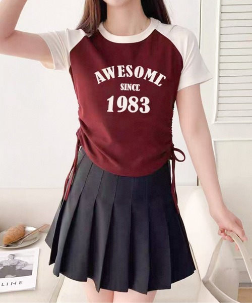 GORGE(ゴージ)の「《1983ロゴ×ドロスト》レディース 半袖Tシャツ クロップド丈 配色ラグラン 春夏秋(Tシャツ/カットソー・レディース・オフホワイト/グレー/ワイン・F)」の3枚目の写真