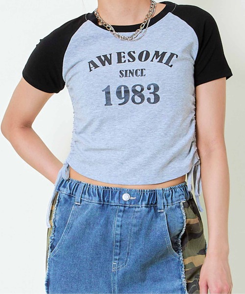 GORGE(ゴージ)の「《1983ロゴ×ドロスト》レディース 半袖Tシャツ クロップド丈 配色ラグラン 春夏秋(Tシャツ/カットソー・レディース・オフホワイト/グレー/ワイン・F)」の7枚目の写真