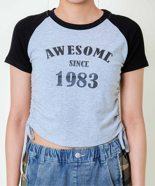GORGE(ゴージ)の「《1983ロゴ×ドロスト》レディース 半袖Tシャツ クロップド丈 配色ラグラン 春夏秋(Tシャツ/カットソー・レディース・オフホワイト/グレー/ワイン・F)」の4枚目の写真