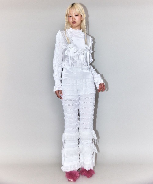 Candy Stripper（キャンディストリッパー）の「DOLLY RIBBON VELOUR トップス（Tシャツ/カットソー・レディース・スモークピンク/ブラック/オフホワイト/チャコール・FREE）」の7枚目の写真