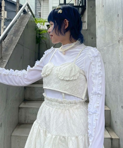 Candy Stripper（キャンディストリッパー）の「DOLLY RIBBON VELOUR トップス（Tシャツ/カットソー・レディース・スモークピンク/ブラック/オフホワイト/チャコール・FREE）」の8枚目の写真