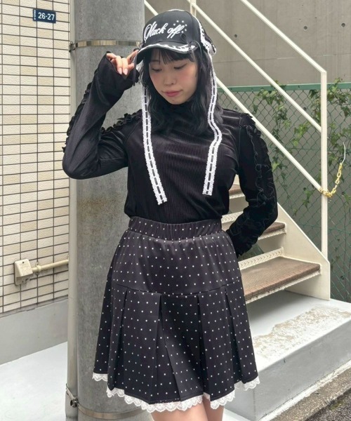 Candy Stripper（キャンディストリッパー）の「DOLLY RIBBON VELOUR トップス（Tシャツ/カットソー・レディース・スモークピンク/ブラック/オフホワイト/チャコール・FREE）」の10枚目の写真