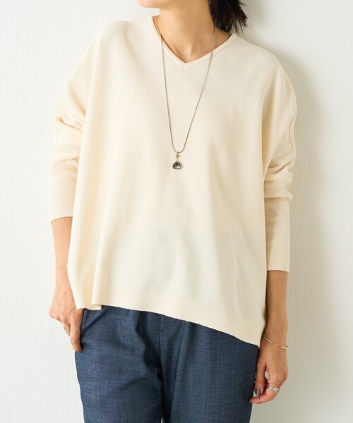 BEARDSLEY（ビアズリー）の「コットンショートBIGニット（ニット/セーター・レディース・アイボリー/ブラック・FREE）」の3枚目の写真