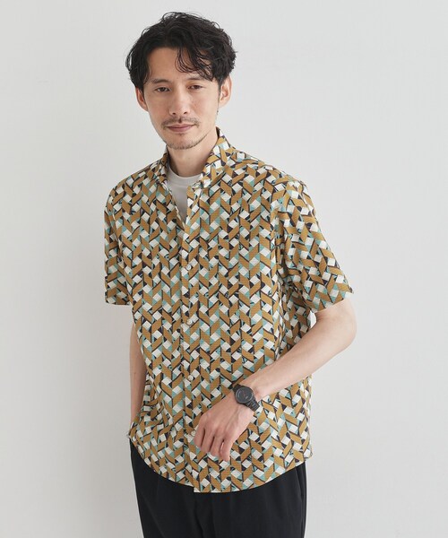 TAKEO KIKUCHI(タケオキクチ)の「【COOL CITY WEAR】籠目アート柄 サッカーシャツ /通気性(シャツ/ブラウス・メンズ・モスグリーン系/イエロー系9・02/03/04)」の3枚目の写真