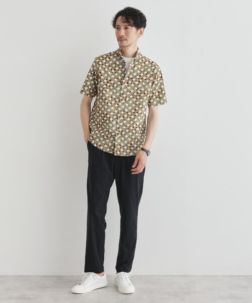 TAKEO KIKUCHI(タケオキクチ)の「【COOL CITY WEAR】籠目アート柄 サッカーシャツ /通気性(シャツ/ブラウス・メンズ・モスグリーン系/イエロー系9・02/03/04)」の4枚目の写真