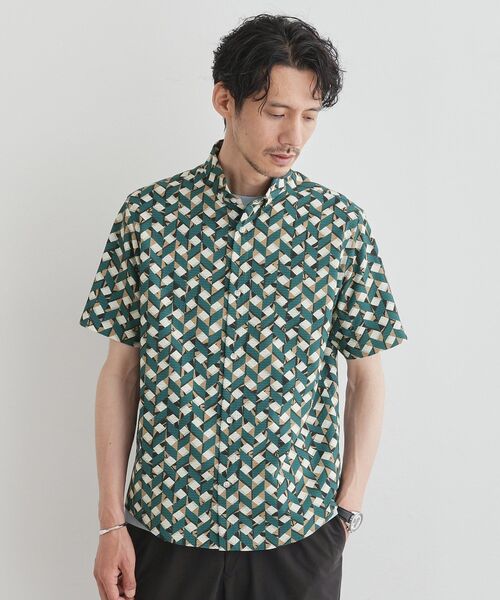 TAKEO KIKUCHI(タケオキクチ)の「【COOL CITY WEAR】籠目アート柄 サッカーシャツ /通気性(シャツ/ブラウス・メンズ・モスグリーン系/イエロー系9・02/03/04)」の7枚目の写真