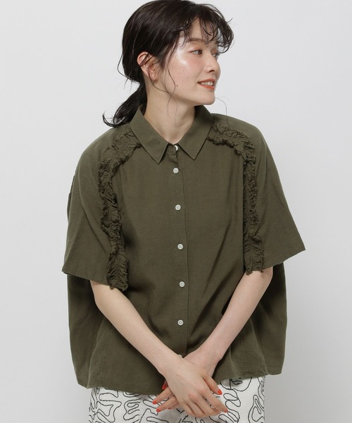 40 シーニューヨーク seanewyork フリル リネン ブラウス シャツ セール】 SEA NEW YORK コットン ラッフルスリーブブラウス （シャツ