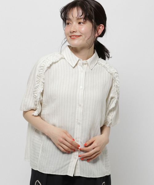 niko and...(ニコアンド)の「COMFORTリネンフリルシャツ(シャツ/ブラウス・レディース・カーキ/チャコール/ホワイト・MEDIUM/LARGE)」の9枚目の写真
