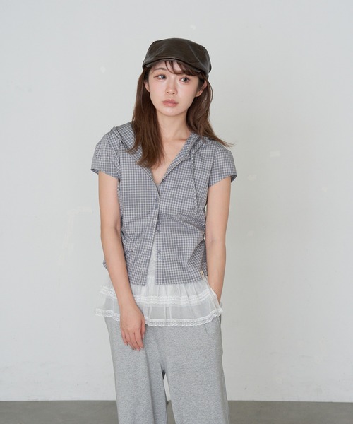 RAY CASSIN（レイカズン）の「フードチェックコンパクトシャツ（シャツ/ブラウス・レディース・ベージュ系その他2/ブラック系その他2/ブルー系その他2・FREE）」の21枚目の写真