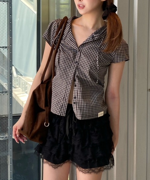 RAY CASSIN（レイカズン）の「フードチェックコンパクトシャツ（シャツ/ブラウス・レディース・ベージュ系その他2/ブラック系その他2/ブルー系その他2・FREE）」の7枚目の写真