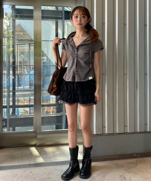 RAY CASSIN（レイカズン）の「フードチェックコンパクトシャツ（シャツ/ブラウス・レディース・ベージュ系その他2/ブラック系その他2/ブルー系その他2・FREE）」の5枚目の写真