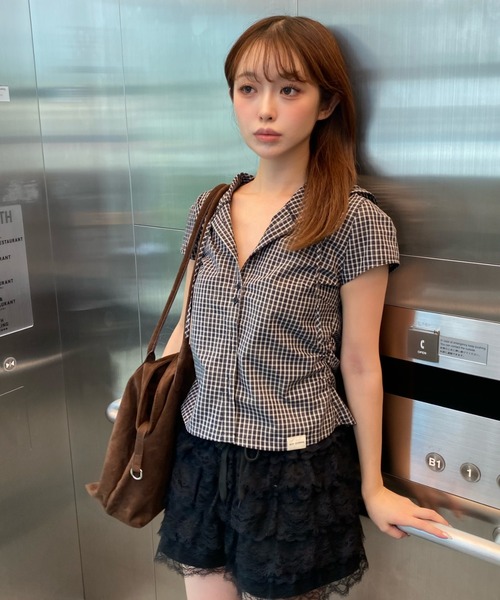 RAY CASSIN（レイカズン）の「フードチェックコンパクトシャツ（シャツ/ブラウス・レディース・ベージュ系その他2/ブラック系その他2/ブルー系その他2・FREE）」の9枚目の写真