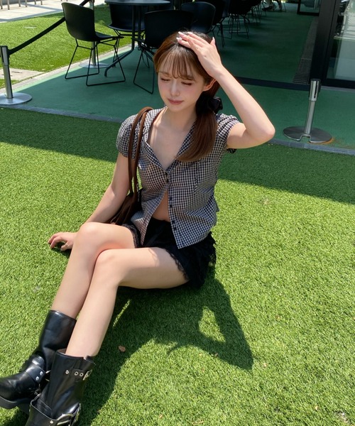 RAY CASSIN（レイカズン）の「フードチェックコンパクトシャツ（シャツ/ブラウス・レディース・ベージュ系その他2/ブラック系その他2/ブルー系その他2・FREE）」の11枚目の写真