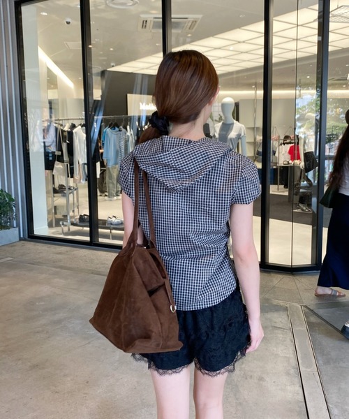 RAY CASSIN（レイカズン）の「フードチェックコンパクトシャツ（シャツ/ブラウス・レディース・ベージュ系その他2/ブラック系その他2/ブルー系その他2・FREE）」の10枚目の写真