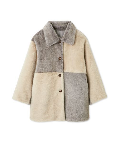 FURFUR パッチワークエコファーミドルコート　ファーコート セール】パッチワークエコファーミドルコート（ステンカラーコート