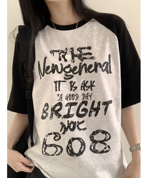 VIVID LADY(ビビッドレディー)の「フロントプリント ラグラン半袖Tシャツ(Tシャツ/カットソー・レディース・ブラック/オリーブ/ピンク/オートミール・FREE)」の2枚目の写真